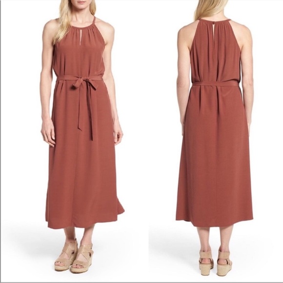 Eileen Fisher Tencel Vicose Crepe Halter Dress brown size XS - Picture 1 of 8